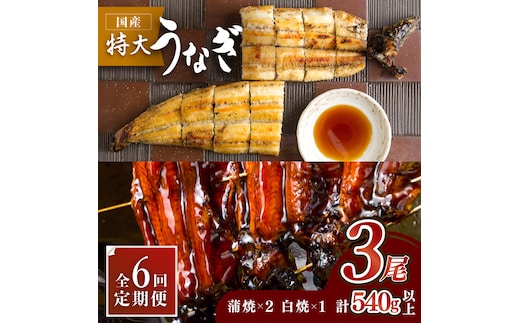 お店と変わらない味！？ふっくらジューシーのこだわりうなぎ【6回定期便】国産うなぎ蒲焼・白焼3枚セット（鰻蒲焼2枚・白焼1枚）【丸安】 [FAD004]