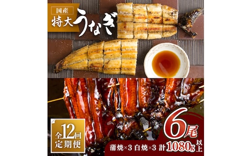 ふっくらジューシーのこだわりうなぎ【12回定期便】国産うなぎ蒲焼・白焼 計6枚セット（うなぎ蒲焼3枚・白焼3枚）×12回【丸安】 [FAD012]