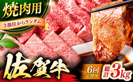 【6回定期便】 艶さし！ 佐賀牛 焼肉用 計3kg （500g×6回） ※バラ・肩ロース・モモのいずれかの部位※ 吉野ヶ里町 [FDB034]