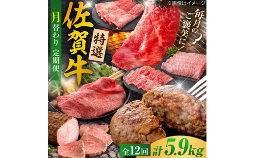 【全12回定期便】＜30万コース＞特選佐賀牛 月替わりバラエティパック 計5.9kg 株式会社弥川/吉野ヶ里町 [FCV005]