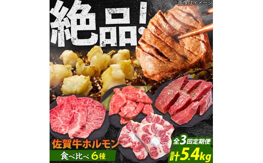 【全3回定期便】佐賀牛6種食べ比べ！ ホルモンバラエティセット 5.4kg 4-5人前 タン・小腸など 吉野ヶ里町/やきとり紋次郎 [FCJ104]