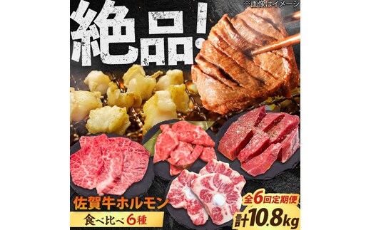 【全6回定期便】佐賀牛6種食べ比べ！ ホルモンバラエティセット 10.8kg 4-5人前 タン・小腸など 吉野ヶ里町/やきとり紋次郎 [FCJ105]