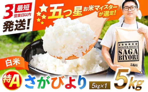 五つ星お米マイスター厳選！さがびより 白米 5kg 吉野ヶ里町/大塚米穀店 [FCW045]