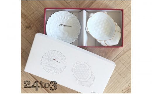 金・プラチナ鶴亀小皿セット 西富陶磁器 A18-172