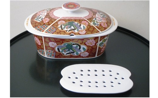 有田焼 熱々のまま食卓へ「UTSUWA美」金襴手古伊万里鳳凰文赤 A50-78