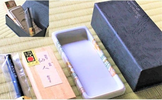 吉田陶芸 プチ硯セット 竹の硯/仙人の彩墨 有田焼 A35-71