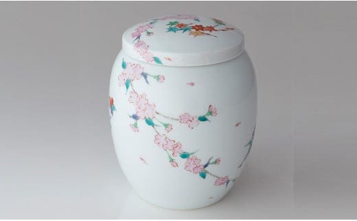 肥前赤絵窯元 鷹巣 四季巡り文様 御遺骨壺 骨つぼ 終活 こつつぼ 故人 供養 A850-7
