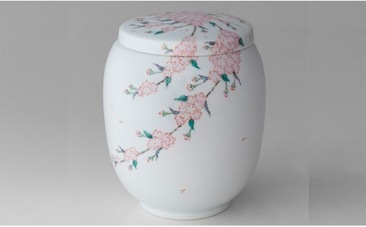  肥前赤絵窯元 鷹巣 桜花文様 御遺骨壺 骨つぼ 終活 こつつぼ 故人 供養 A800-28