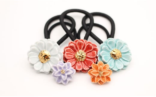 髪にアクセントプラス フラワーヘアゴム5個セット cocosara おしゃれ アクセサリー 磁器 A14-152