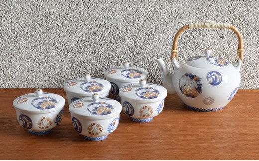 深川製磁 【有田焼】染錦花丸紋 土瓶茶器揃 A500-25