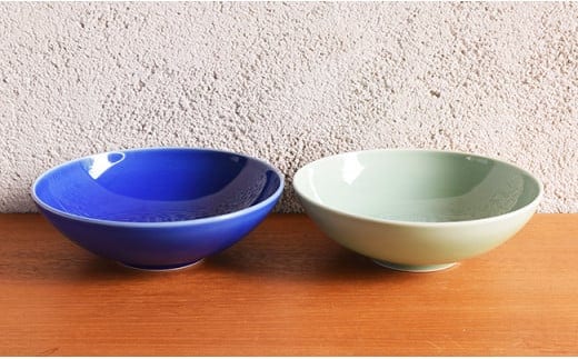 深川製磁 【有田焼】呉須釉・笹青磁 ペアめん鉢 A40-104