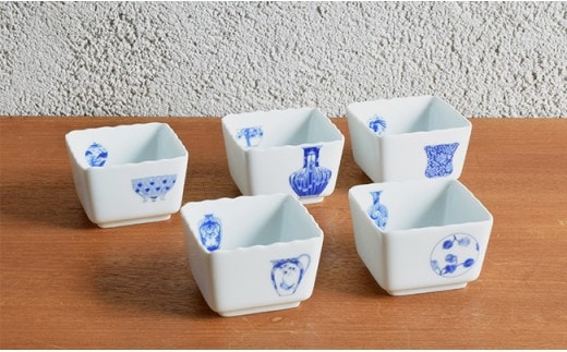 深川製磁 【有田焼】ブルーチャイナ 桔梗小付揃 A50-125