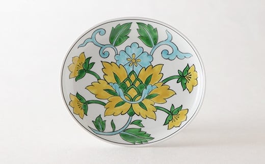 源右衛門窯 赤絵更紗唐花紋 皿 No.1 黄 器 食器 ケーキ皿 飾り皿 花紋 有田焼 A50-237