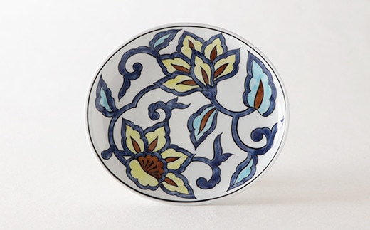 源右衛門窯 赤絵更紗唐花紋 皿 No.2 黄茶 器 食器 ケーキ皿 飾り皿 花紋 有田焼 A50-238