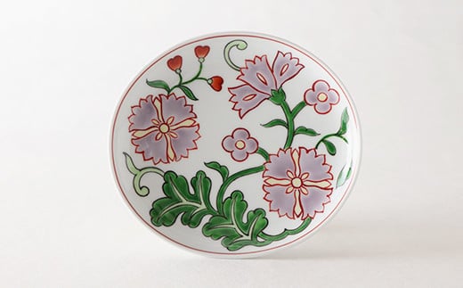 源右衛門窯 赤絵更紗唐花紋 皿 No.3 紫 器 食器 ケーキ皿 飾り皿 花紋 有田焼 A50-239