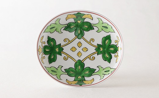 源右衛門窯 赤絵更紗唐花紋 皿 No.4 緑 器 食器 ケーキ皿 飾り皿 花紋 有田焼 A50-240