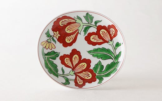 源右衛門窯 赤絵更紗唐花紋 皿 No.5 赤 器 食器 ケーキ皿 飾り皿 花紋 有田焼 A50-241