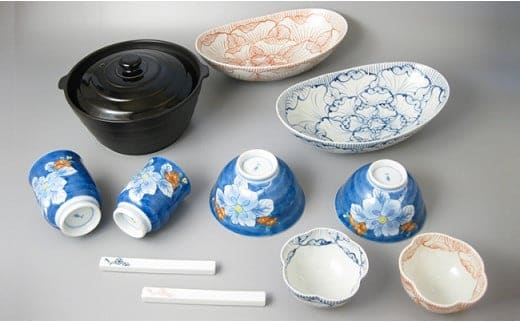 食卓セットD（Only碗・鉢2・小鉢2・飯碗湯呑2・箸置2）大慶 A100-75