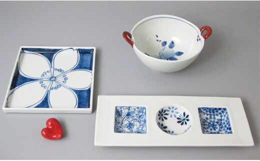 食卓セットF（小鉢1・角皿1・三品盛1・箸置き1）大慶 食器 器 うつわ 陶磁器 皿 ギフト 贈答 35000円 3.5万円 A35-438