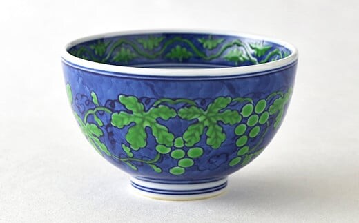 源右衛門窯 緑彩葡萄絵 飯碗 器 食器 お茶碗 ごはん 茶碗 小鉢 葡萄絵 有田焼 A70-152