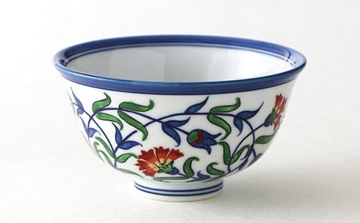 源右衛門窯 染錦石竹花文 飯碗 器 食器 ご飯茶碗 おちゃわん カーネーション 有田焼 A40-299