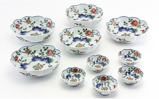 源右衛門窯 染錦草花文 鉢 猪口 有田焼 A650-18