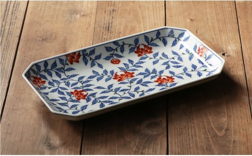 源右衛門窯 染錦花唐草 長方皿 器 食器 角皿 長皿 有田焼 A75-52