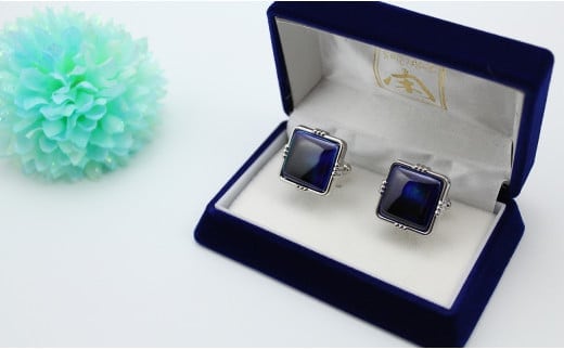 二宮閑山 有田焼カフスボタン るりブルー A24-153