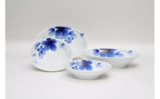 深川製磁 【有田焼】ブルーワイナリー ペア盛鉢・取皿セット A60-35