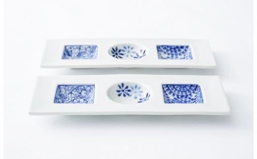 有田焼 染付○□三品盛 2枚セット 【大慶】皿 食器 A24-30