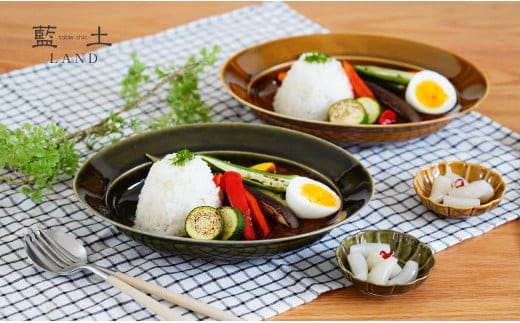 有田焼 オーバルプレート＆プチボウル4点セット【藍土】 和食器 食器 器 うつわ 楕円皿 小皿 プレート カレー皿 パスタ皿 盛皿 ナチュラル シンプル おしゃれ オリーブ ブラウン オリベ 花形 リム付き 食器セット 30000円 3万円 A30-699