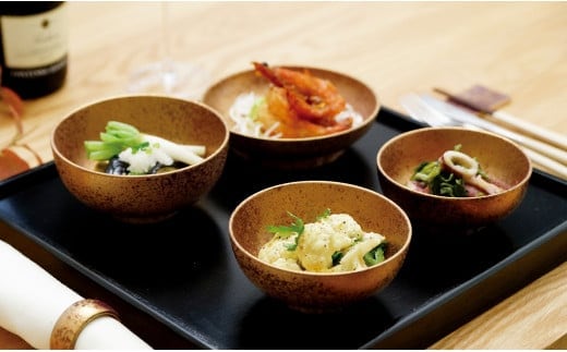 ARITAYAKI MUTSU ピンクゴールド輪花碗セット（木箱入り） A190-12