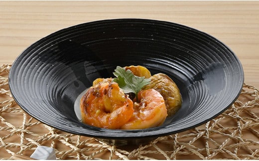 乃利陶窯 五臓六腑が喜ぶ【こくようせき】黒曜石駒筋針彫6.5寸多用鉢 A24-32