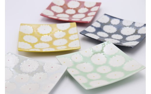 有田焼 利久窯 花真珠角プレート 5色セット 陶窯みかわや A50-165