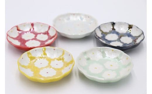 有田焼 利久窯 花真珠豆皿 5色セット 陶窯みかわや A35-152
