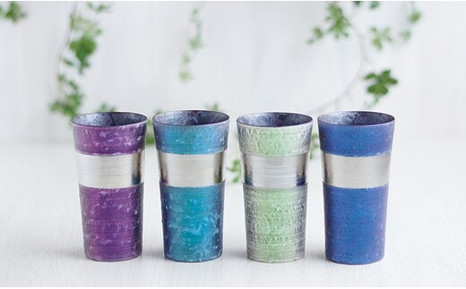 有田焼 麟 Lin プラチナ タンブラー 4個 (Green & Blue & Purple & Emerald)【金照堂】食器 カップ 4色 セット グリーン ブルー パープル エメラルド おしゃれ 上品 華やか A110-69