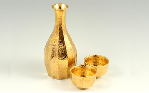金彩面取 半酒器セット(１合徳利1 グイ呑2) 三光堂 A35-166