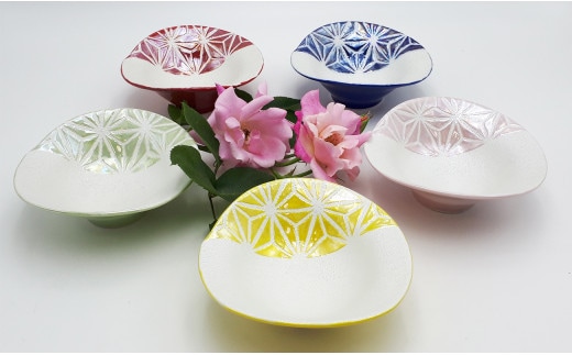 有田焼 麻ノ葉紋小鉢 色変わり5色組 鷹巣瑞光堂 A40-181