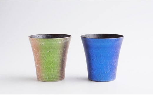 有田焼 麟 Lin ペアロックカップ【金照堂】食器 酒器 カップ ロックカップ タンブラー 2色 セット ブルー グリーン おしゃれ 上品 華やか A35-377