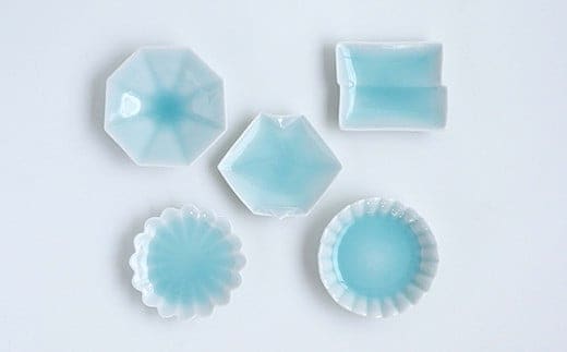 有田焼 青白磁おてしょ皿5枚セット 金照堂 有田焼 皿 小皿 食器 器 30000円 3万円 A30-669