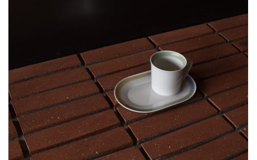 1616/ PC Mug Green & Oval Plate 200 セット 有田焼 器 食器 オーバルプレート 皿 白 ホワイト マグカップ A25-315