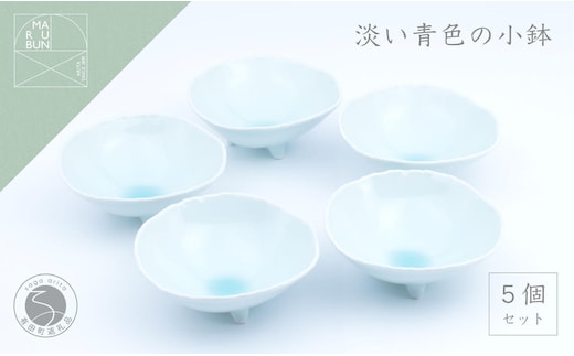 有田焼 淡い青色の美しい小鉢 5個セット まるぶん 5客セット 食器セット デザート皿 取り皿 おもてなし小鉢 小料理屋 上品な小鉢 お洒落 ブルー パステルカラー 30000円 3万円 A30-702