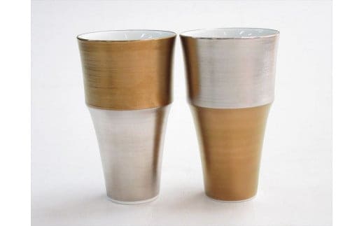 ARITA PORCELAIN LAB(アリタポーセリンラボ) ゴールド&プラチナ・ツートンペア段付フリーカップ 有田焼 モダン スタイリッシュ コップ A50-198