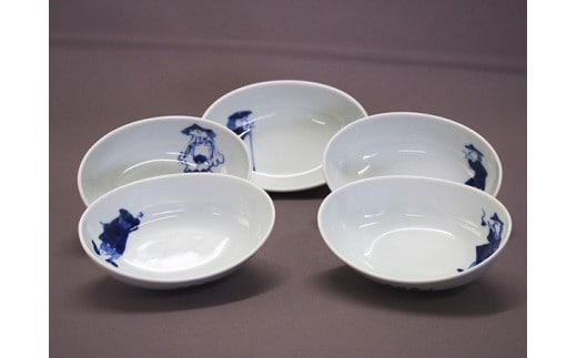 青花 楕円小鉢セット（5枚セット） 小島芳栄堂 皿 食器 うつわ 器 ギフト 贈り物 30000円 3万円 A30-703
