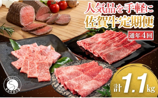 【口コミの良いお肉を集めました♪】人気品を厳選！お手軽 佐賀牛定期便 通年4回【有田まちづくり公社】佐賀牛 牛肉 黒毛和牛 極上の佐賀牛 厳選 お肉 おにく ローストビーフ カルビ焼肉 しゃぶしゃぶ すき焼き 4回 定期便 ギフト 贈答 贈り物 60000円 6万円 N60-13