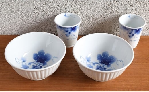 深川製磁 有田焼 ブルーワイナリー麺丼＆ゴブレットセット A70-135