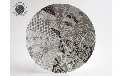ARITA PORCELAIN LAB (アリタポーセリンラボ) JS旭日吉祥紋 フラットプレート M 有田焼 モダン 大皿 盛り皿 おめでたい モノトーン A60-70