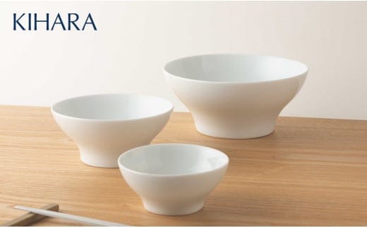 【せまいスペースでもスッキリ！】Fita 丼・飯碗・小鉢 3点セット【KIHARA】有田焼 食器 器 うつわ 食器セット 茶碗 ごはん茶碗 丼ぶり シンプル スタイリッシュ スタッキング 収納 白 キハラ 電子レンジ対応A30-639