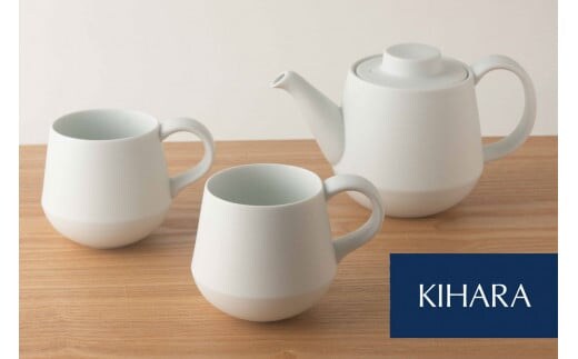 【雪のような質感のティーセット】 SOJI ポット ＆ マグカップペア【KIHARA】有田焼 食器 うつわ 器 2人用 3点セット カフェ セット カップ シンプル かわいい 紅茶 食洗機対応 キハラ A45-364