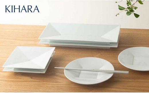 【川上元美デザイン】Rin 角皿 & 丸皿 6枚セット【KIHARA】有田焼 食器 器 うつわ ペアセット 食器セット 皿 小皿 取皿 メイン皿 サラダ カルパッチョ 白 シンプル 電子レンジ対応 キハラ A50-305